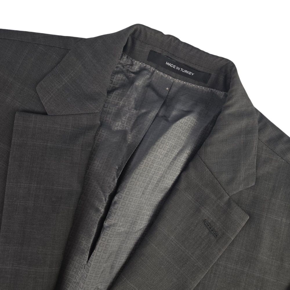 Hugo Boss Lanificio Tesse Biella Mens 42 R‎ Gray Plaid Blazer Sport Coat Jacket